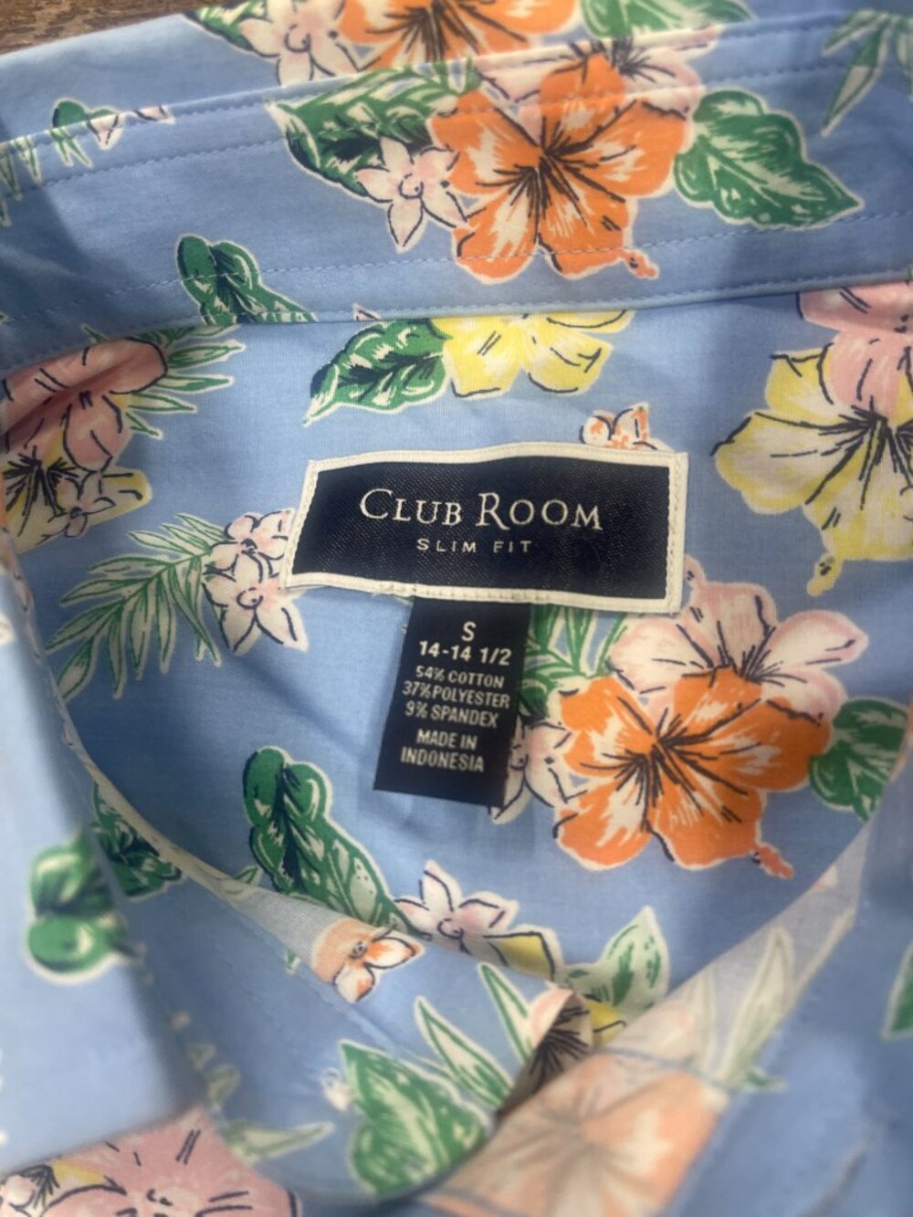 Club Room Slim Fit Blue Tropical Floral Button Shirt Small - Picture 4 of 7